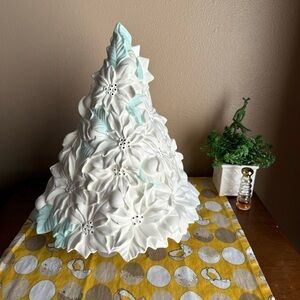 Vintage white ceramic poinsettia Bisque cutout hole tree mold without light